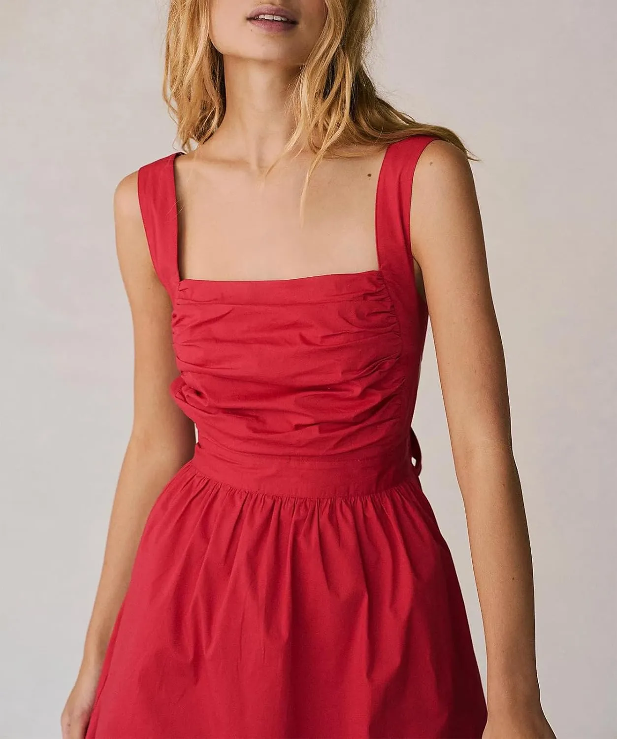 Yuemengxuan Women Graduation Dress Tie Back Summer Dresses Ruched Pleated A Line Mini Dress Backless Y2k Beach Sundress
