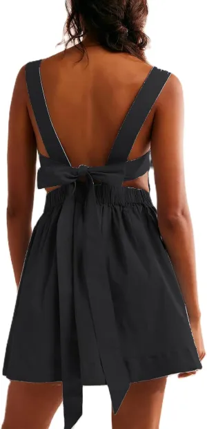 Yuemengxuan Women Graduation Dress Tie Back Summer Dresses Ruched Pleated A Line Mini Dress Backless Y2k Beach Sundress