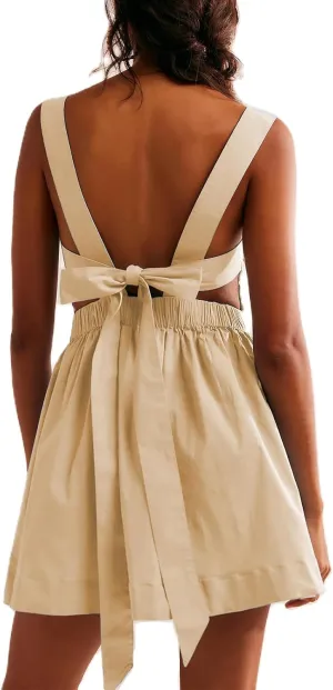 Yuemengxuan Women Graduation Dress Tie Back Summer Dresses Ruched Pleated A Line Mini Dress Backless Y2k Beach Sundress