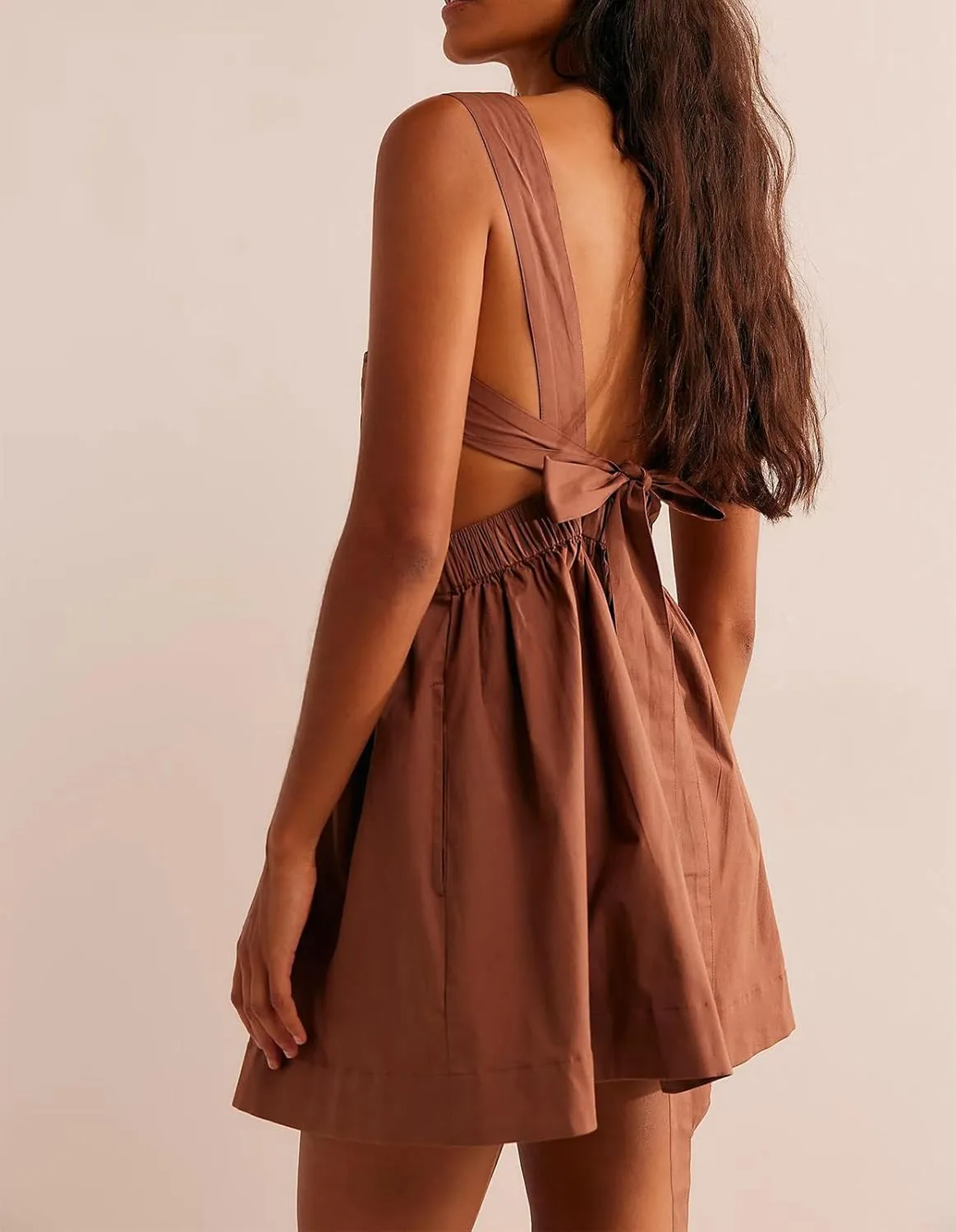 Yuemengxuan Women Graduation Dress Tie Back Summer Dresses Ruched Pleated A Line Mini Dress Backless Y2k Beach Sundress