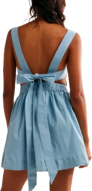 Yuemengxuan Women Graduation Dress Tie Back Summer Dresses Ruched Pleated A Line Mini Dress Backless Y2k Beach Sundress