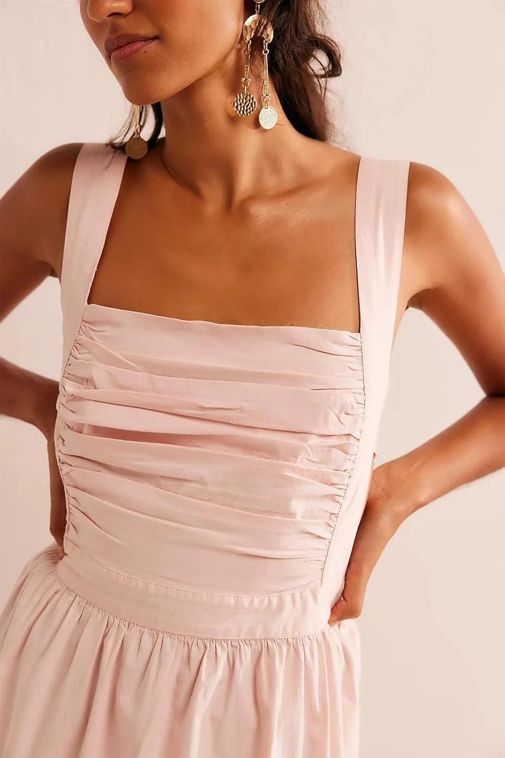 Yuemengxuan Women Graduation Dress Tie Back Summer Dresses Ruched Pleated A Line Mini Dress Backless Y2k Beach Sundress