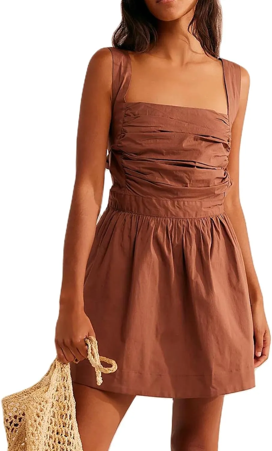 Yuemengxuan Women Graduation Dress Tie Back Summer Dresses Ruched Pleated A Line Mini Dress Backless Y2k Beach Sundress
