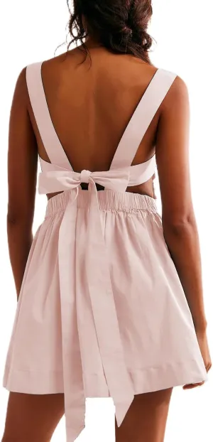 Yuemengxuan Women Graduation Dress Tie Back Summer Dresses Ruched Pleated A Line Mini Dress Backless Y2k Beach Sundress