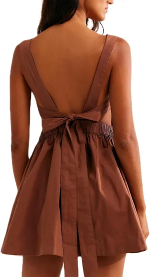 Yuemengxuan Women Graduation Dress Tie Back Summer Dresses Ruched Pleated A Line Mini Dress Backless Y2k Beach Sundress