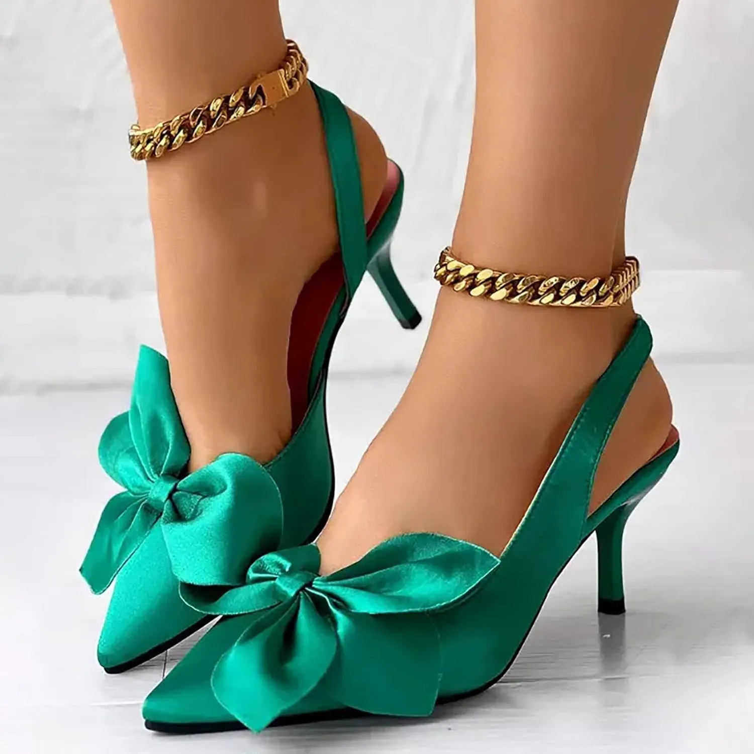 ZSpzx Heels for Women Pointed Toe Closed Toes Backless Slingback Low Kitten Heel Sandals with Twist Knot Bow Ladies Cushion Footbed Strappy Dress Shoes for Wedding Bridal Evening Cocktail