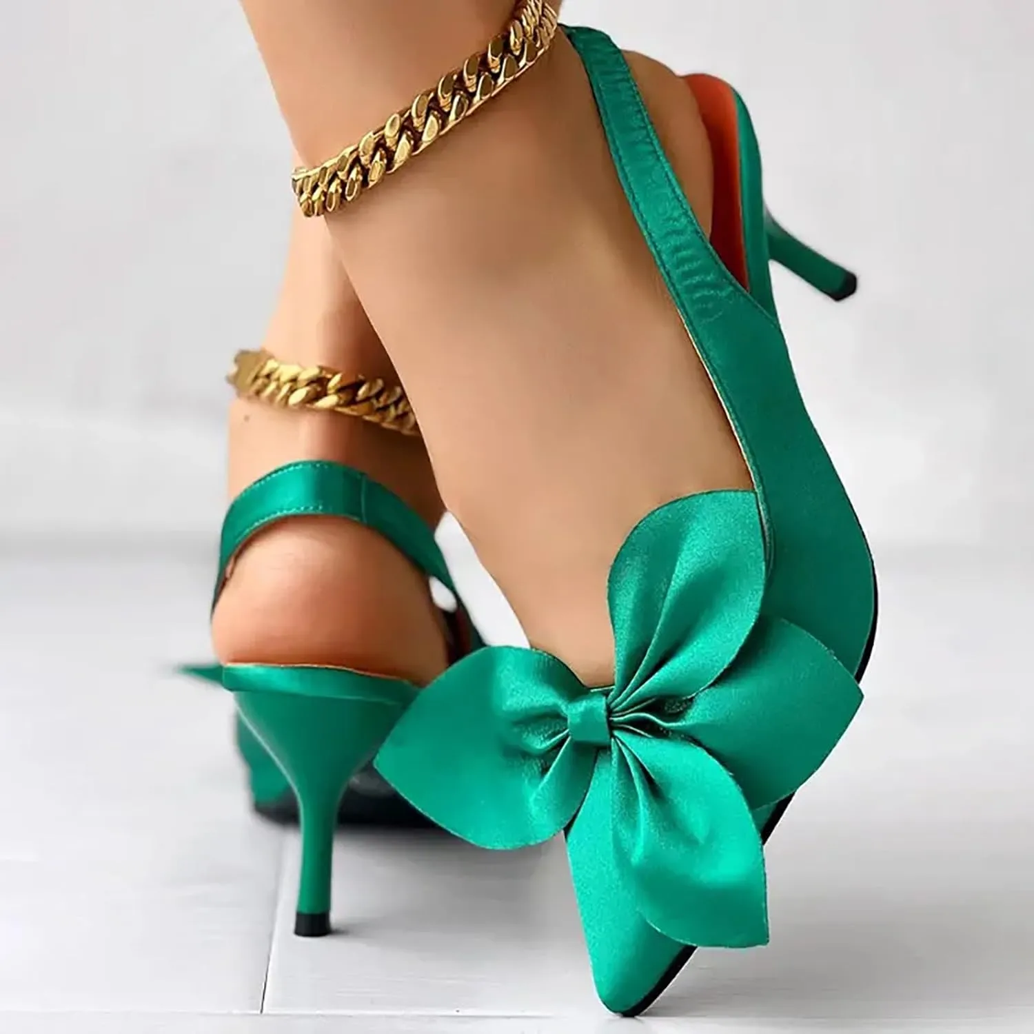 ZSpzx Heels for Women Pointed Toe Closed Toes Backless Slingback Low Kitten Heel Sandals with Twist Knot Bow Ladies Cushion Footbed Strappy Dress Shoes for Wedding Bridal Evening Cocktail