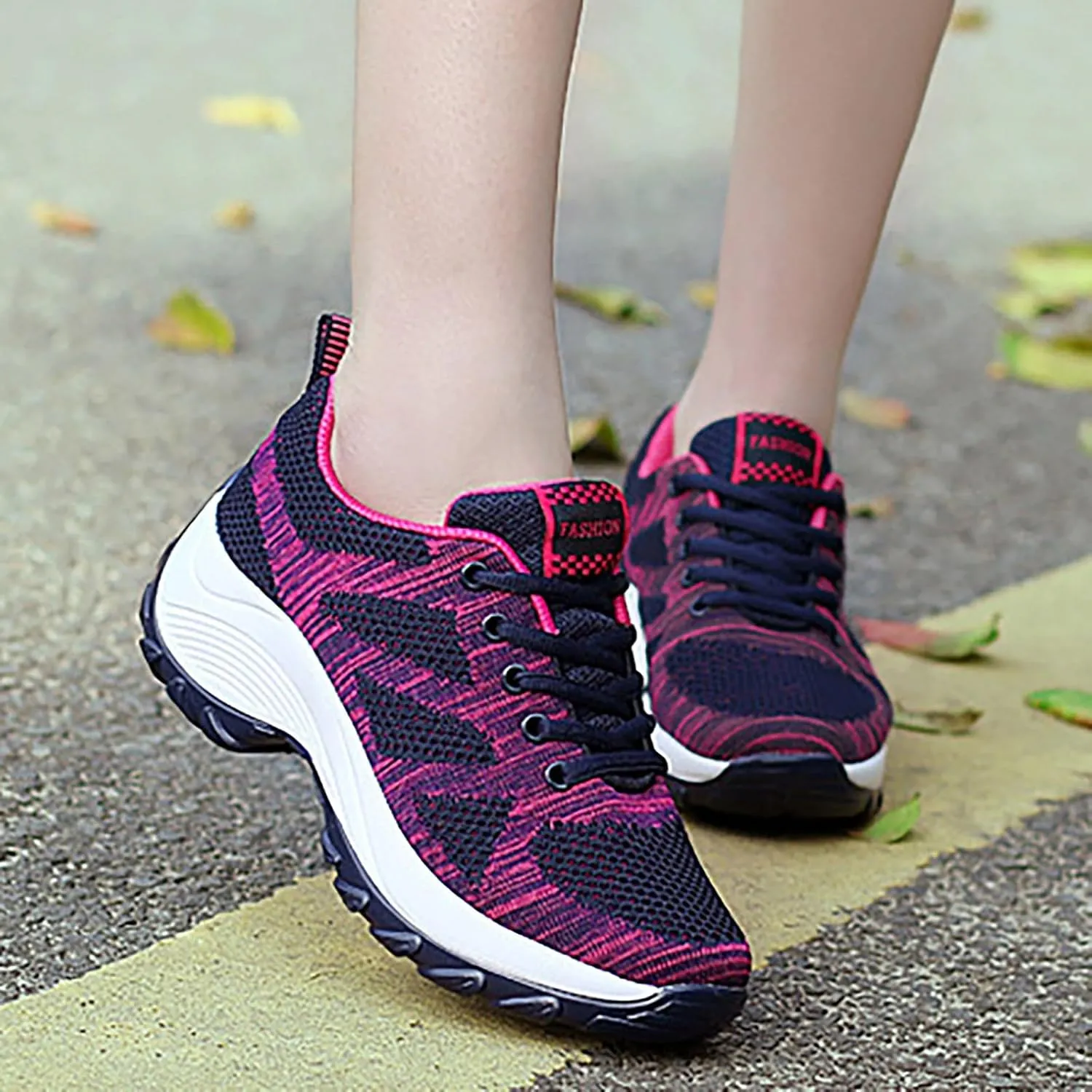ZSpzx Orthopedic Walking Platform Shoes for Women Mesh Knit Breathable Running Sneakers Comfortable Non Slip Air Cushioned Arch Support Shoe Plantar Fasciitis Footwear Ladies Casual Footwear