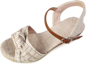 ZSpzx Platform Espadrille Sandals for Women with Twist Knot Bow 2025 Arch Support Low Heel Peep Toe Wedges Ladies Summer Strappy Sandal Fashion Ankle Strap Open Toe Shoes for Beach Wedding Vacation