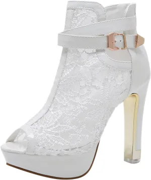 ZSpzx Stiletto Heels Sandals for Women Pointed Toe Peep Toes Embroidered Mesh Orthopedic Boots Sandal Ladies High Heel Cushion Footbed Adjustable Strappy Dressy Fashion Daily Wear Shoes