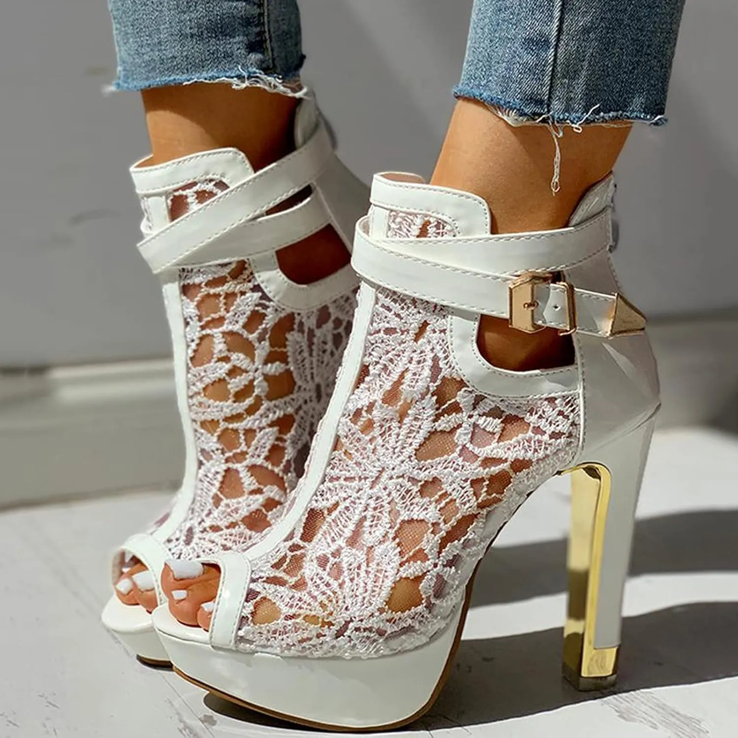 ZSpzx Stiletto Heels Sandals for Women Pointed Toe Peep Toes Embroidered Mesh Orthopedic Boots Sandal Ladies High Heel Cushion Footbed Adjustable Strappy Dressy Fashion Daily Wear Shoes